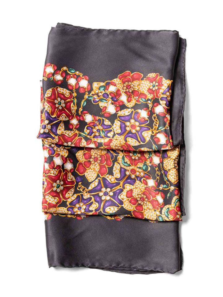 Top Quality Chanel Silk CC Logo Gripoix Pearl Chain Scarf Multicolor