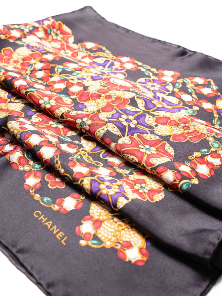 Top Quality Chanel Silk CC Logo Gripoix Pearl Chain Scarf Multicolor