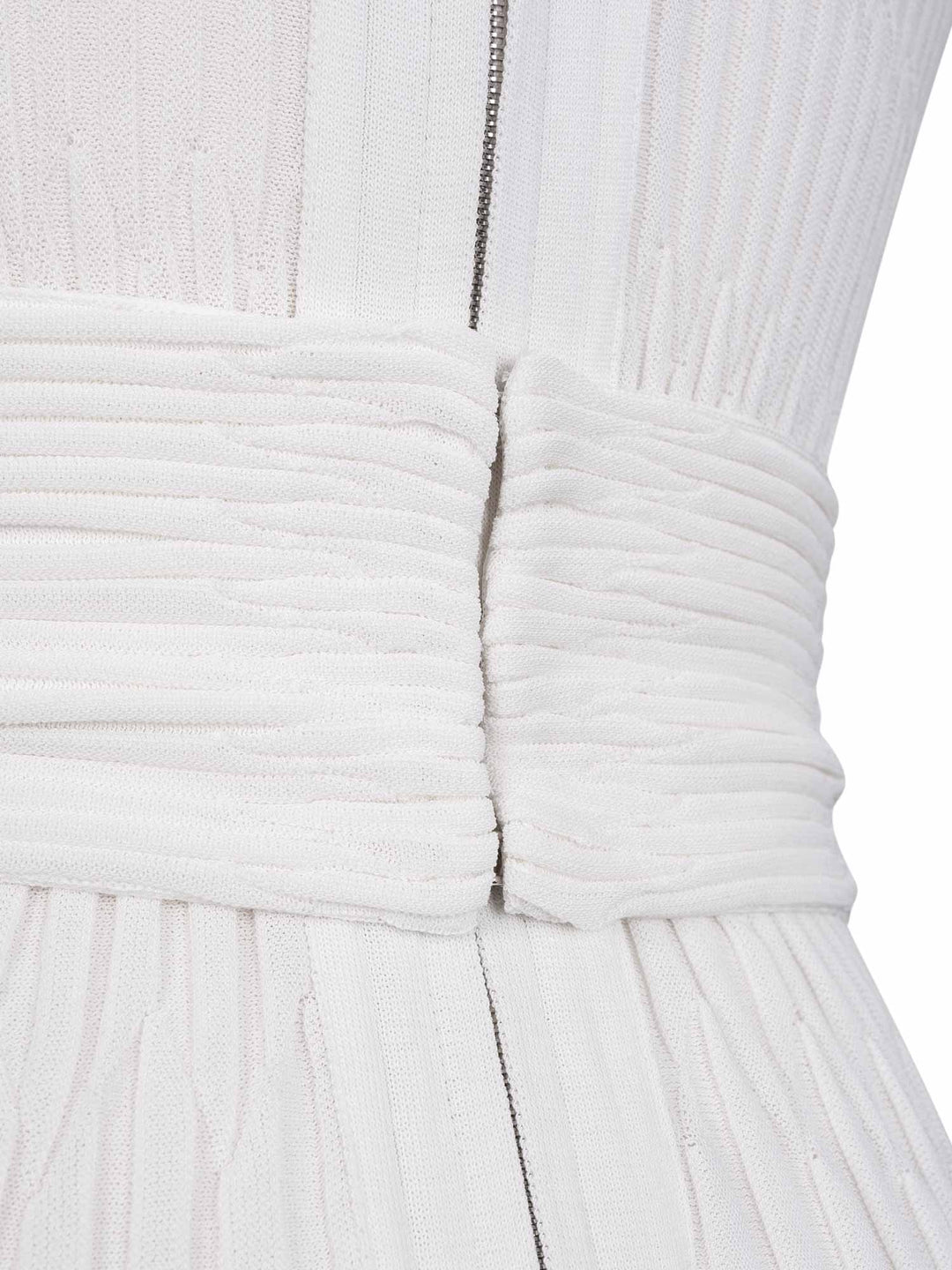 Top Quality Chanel Silk Camellia Pleated Belted Knit Dress White