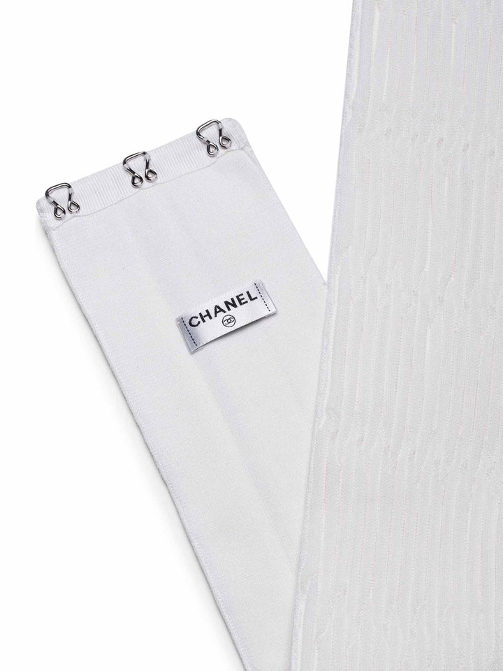 Top Quality Chanel Silk Camellia Pleated Belted Knit Dress White