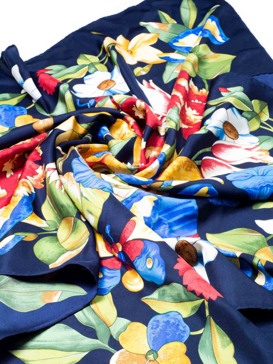 Top Quality Chanel Silk Floral Butterfly Scarf Blue