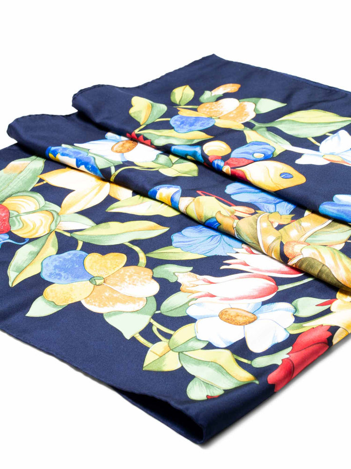 Top Quality Chanel Silk Floral Butterfly Scarf Blue