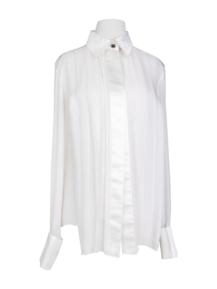 Top Quality Chanel Silk Gripoix Pleated Blouse Ivory