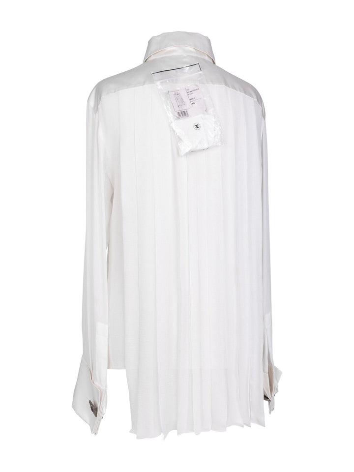 Top Quality Chanel Silk Gripoix Pleated Blouse Ivory