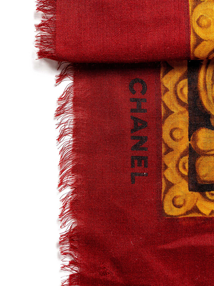 Top Quality Chanel Silk Wool CC Logo Large Shawl Red
