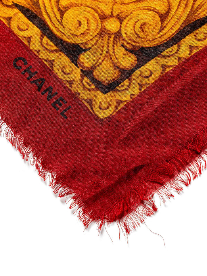 Top Quality Chanel Silk Wool CC Logo Large Shawl Red