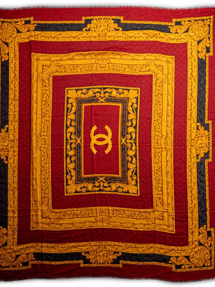 Top Quality Chanel Silk Wool CC Logo Large Shawl Red