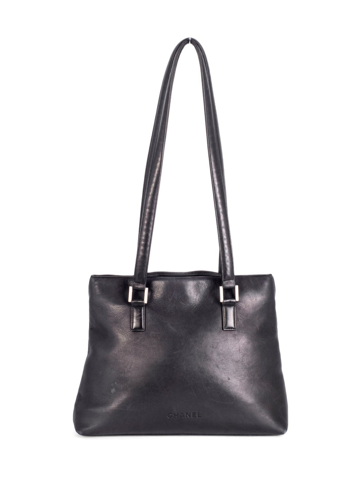 Top Quality Chanel Soft Leather Logo Shopper Bag Black