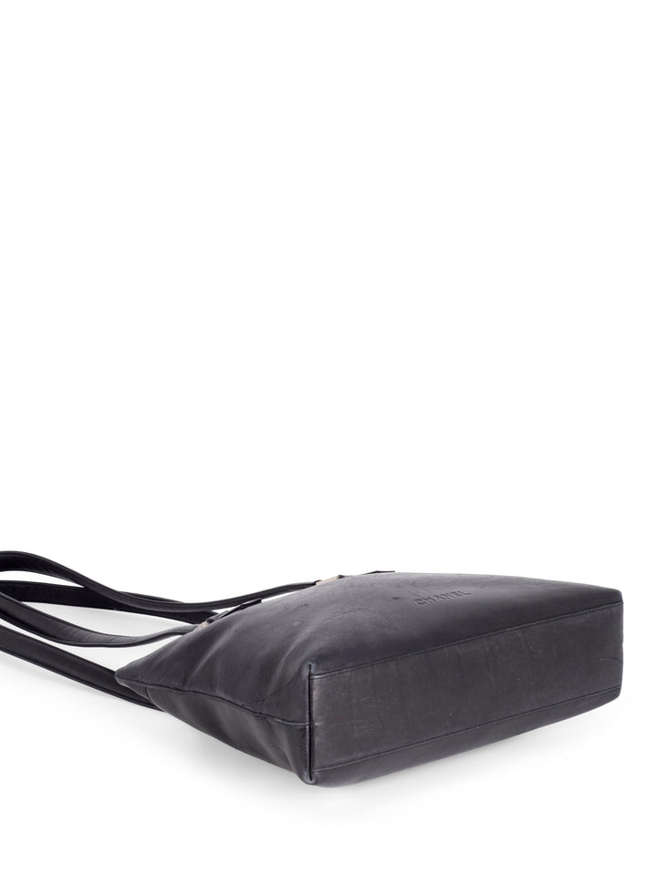 Top Quality Chanel Soft Leather Logo Shopper Bag Black