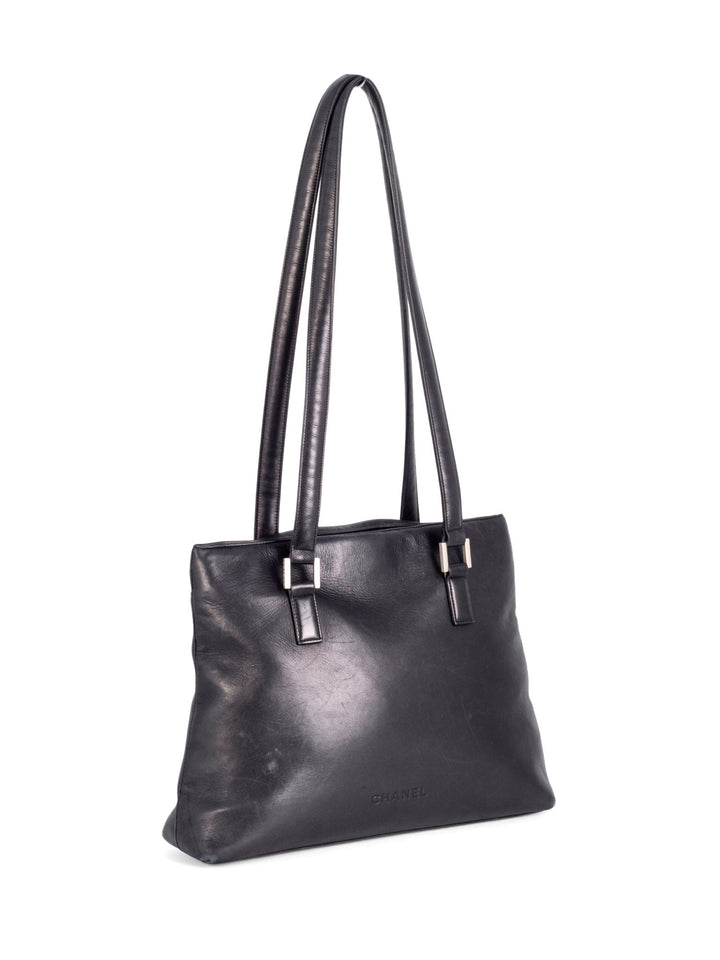Top Quality Chanel Soft Leather Logo Shopper Bag Black