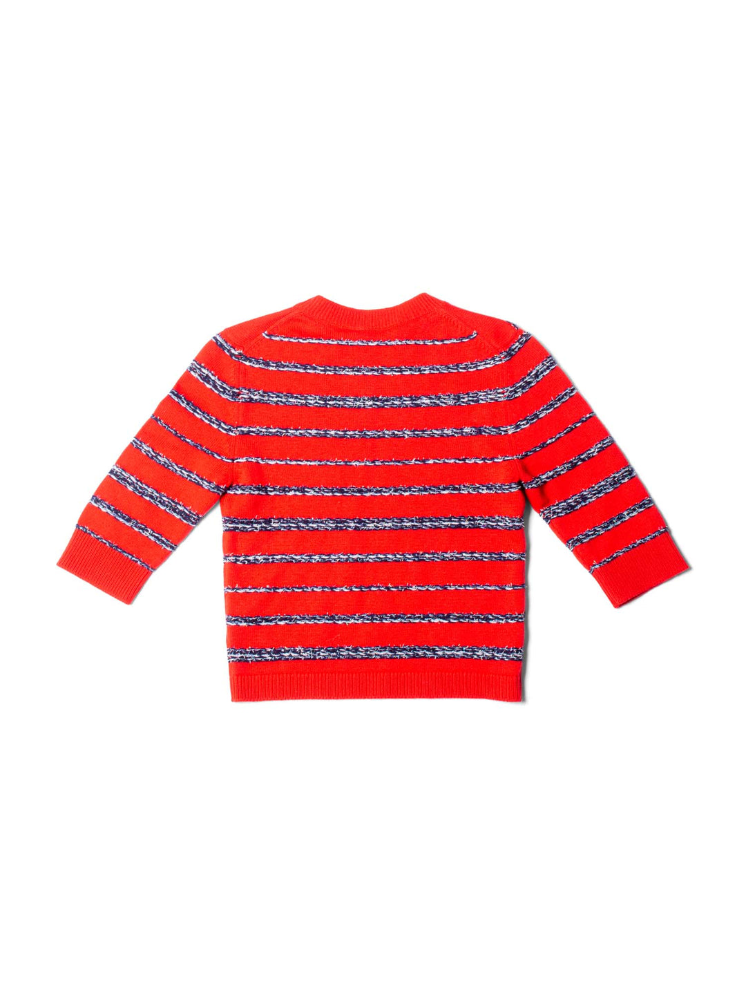 Top Quality Chanel Sparkly Fringe Cashmere Stripe Cropped Sweater Red