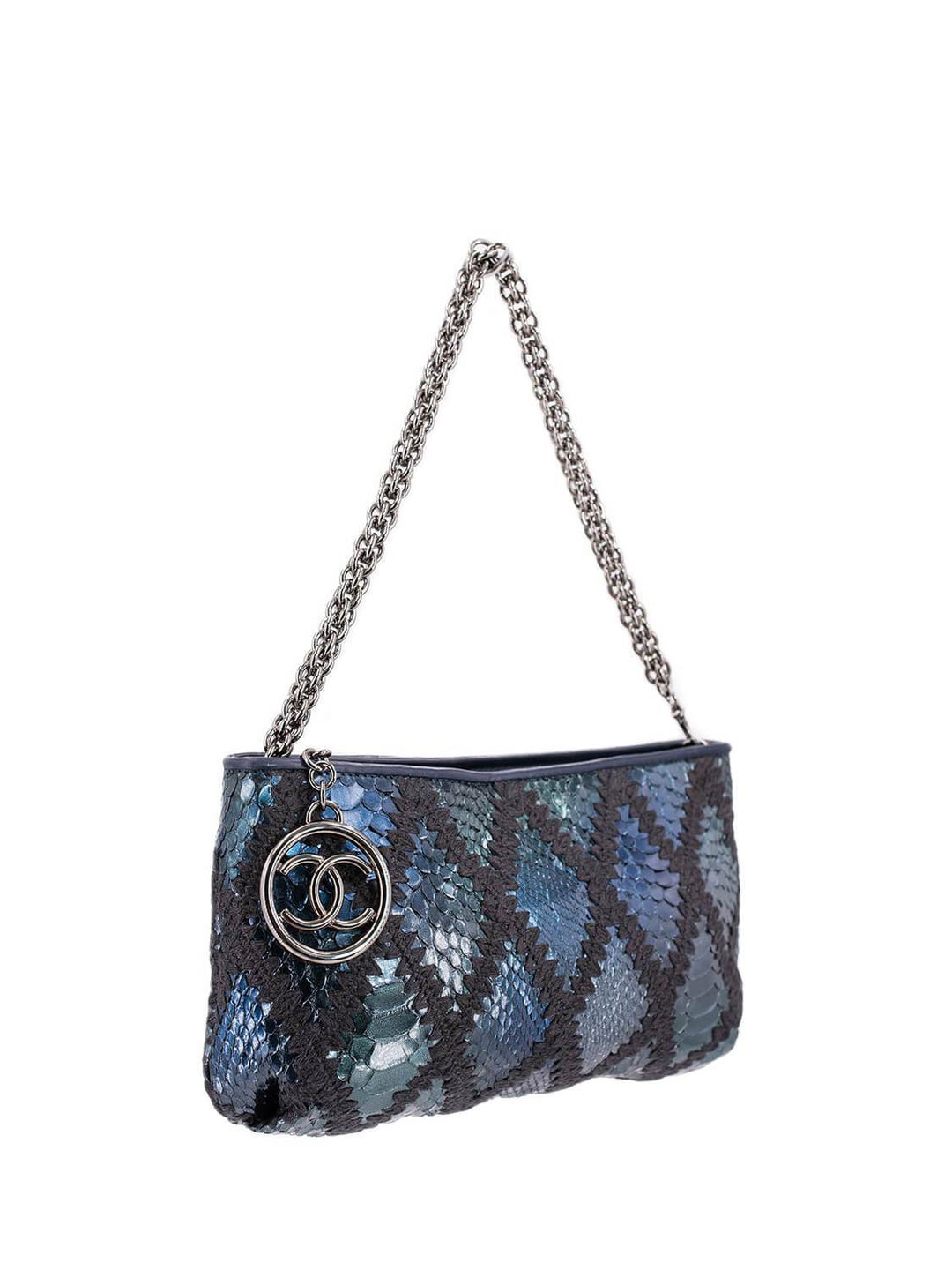 Top Quality Chanel Stitch CC Logo Pochette Bag Blue Green