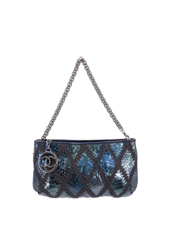 Top Quality Chanel Stitch CC Logo Pochette Bag Blue Green