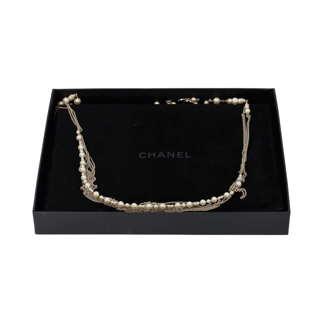 Chanel Strass/Glass Pearl CC Long Necklace Gold Tone
