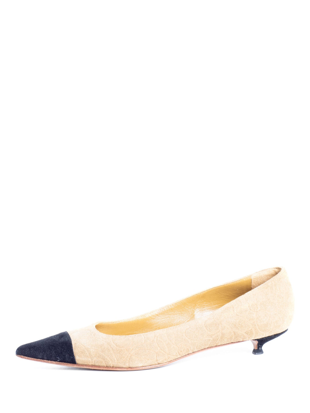 Top Quality Chanel Suede Leather Camellia Cap Toe Kitten Heels Beige Black