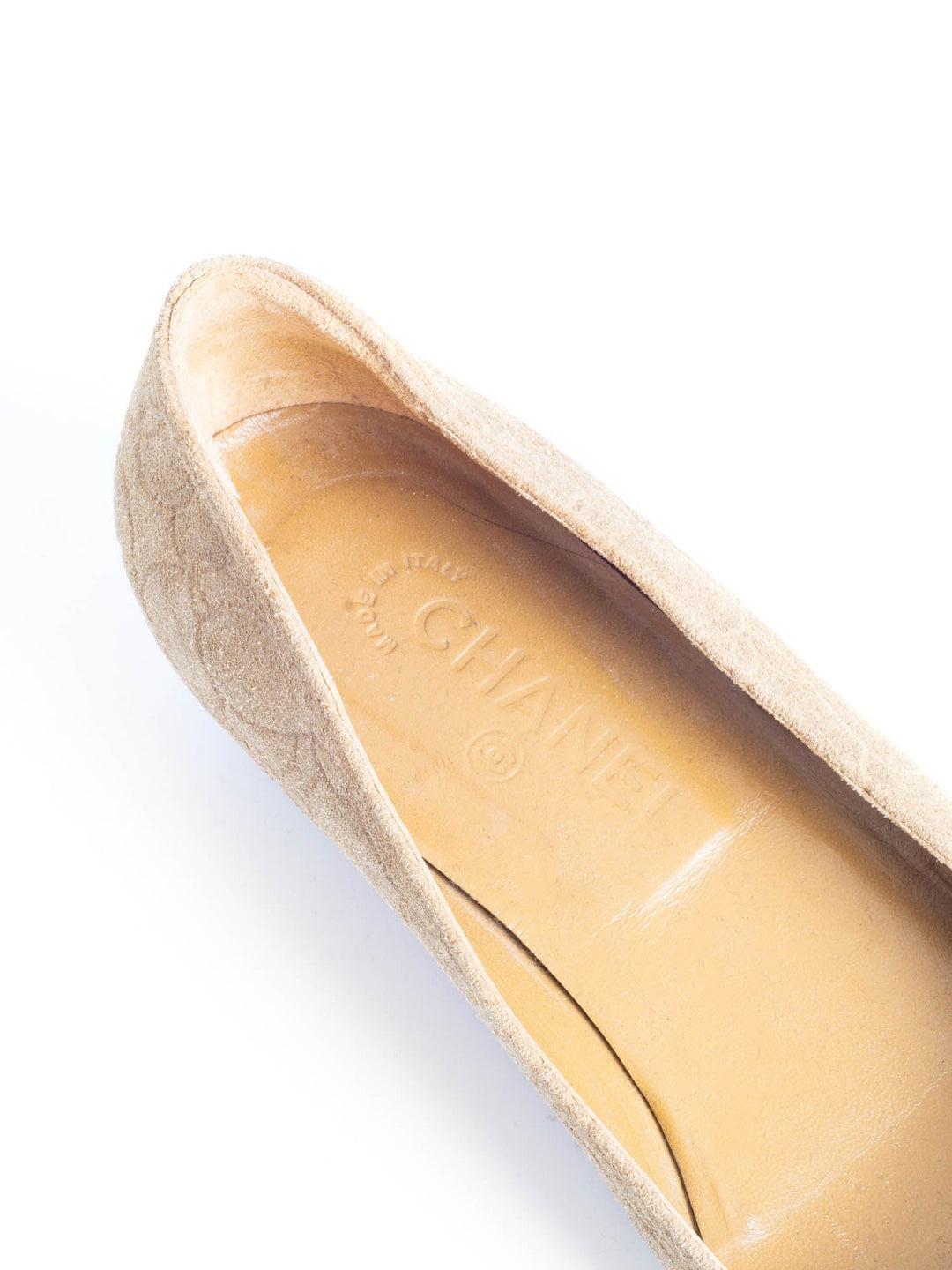 Top Quality Chanel Suede Leather Camellia Cap Toe Kitten Heels Beige Black