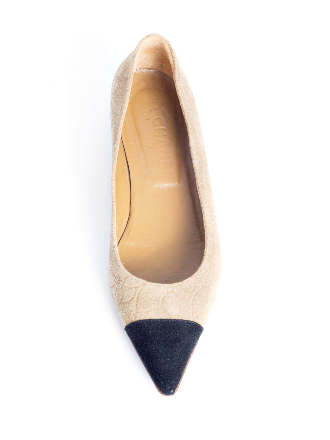 Top Quality Chanel Suede Leather Camellia Cap Toe Kitten Heels Beige Black