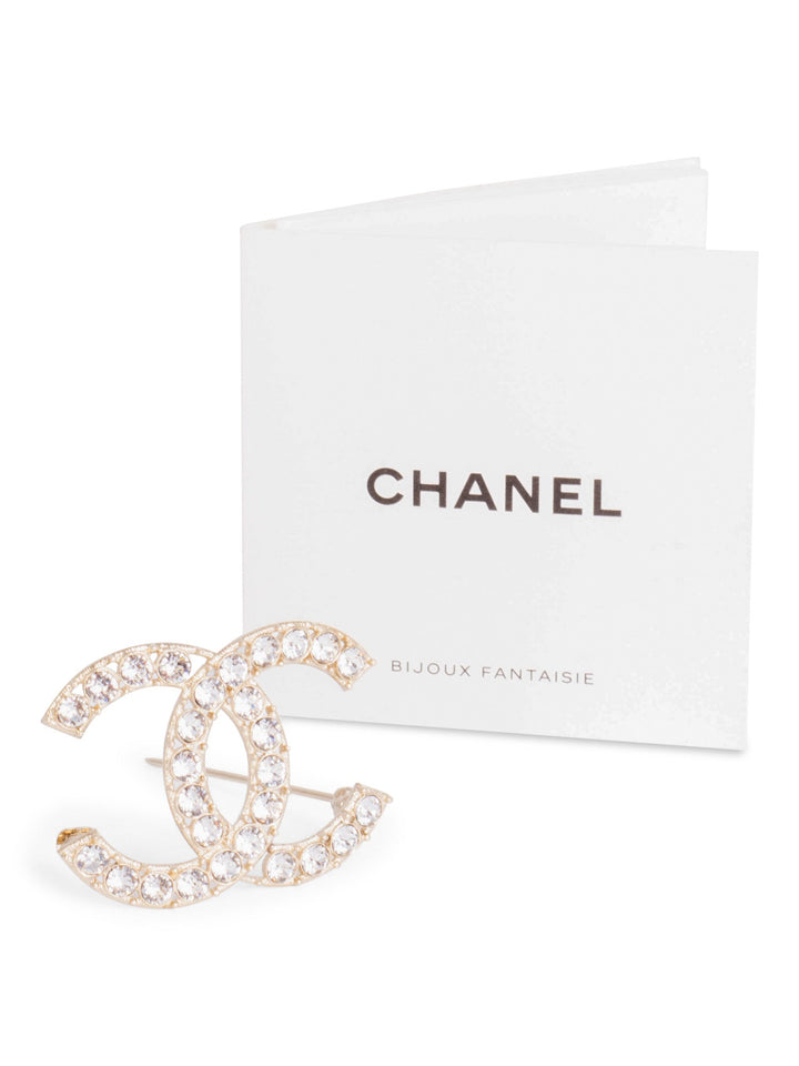 Top Quality Chanel Swarovski Crystal CC Logo Brooch Pin Gold
