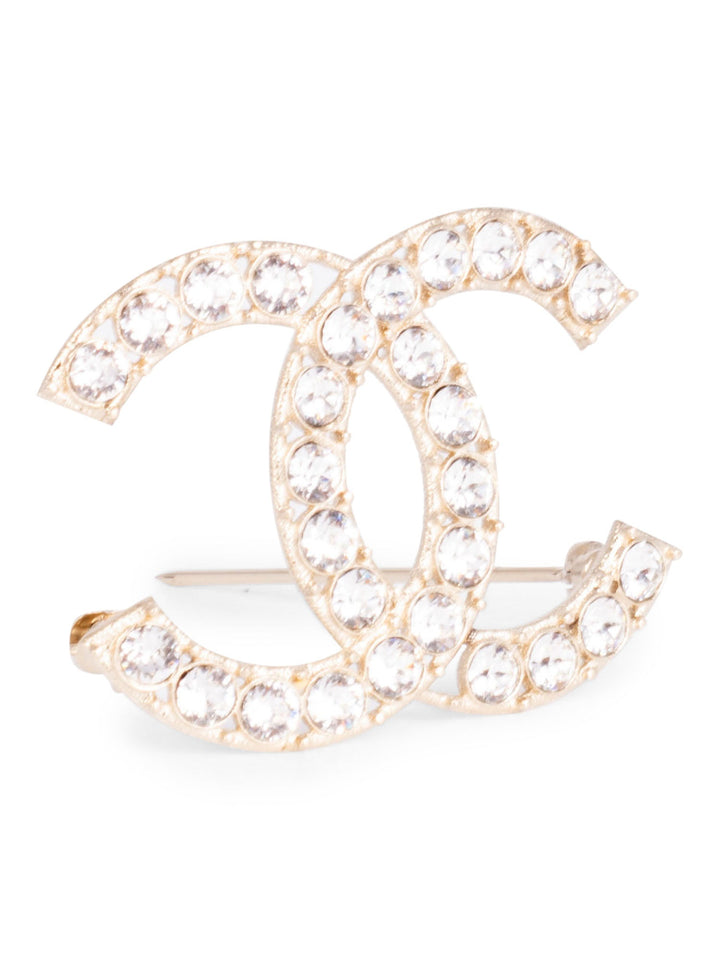 Top Quality Chanel Swarovski Crystal CC Logo Brooch Pin Gold
