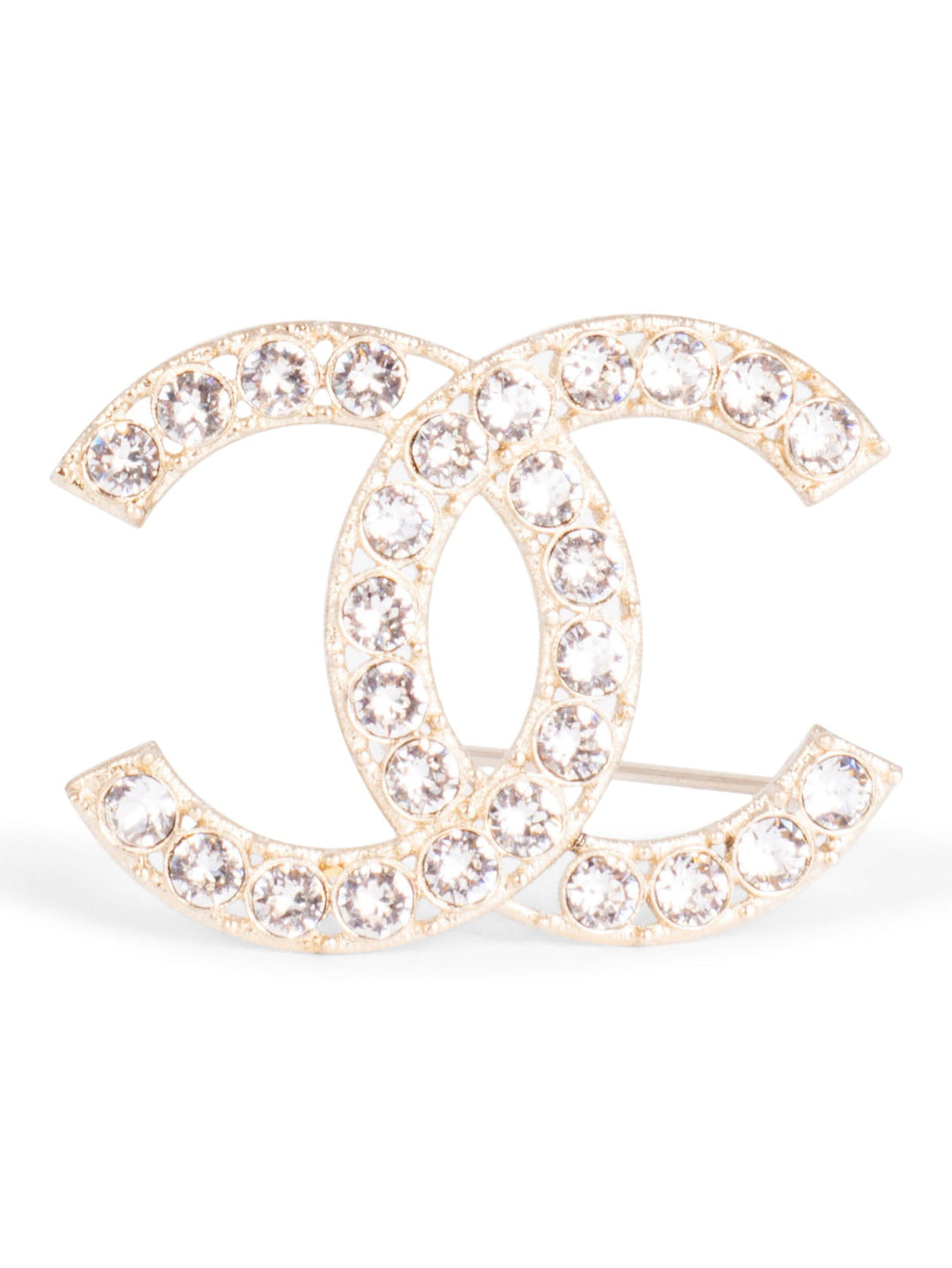 Top Quality Chanel Swarovski Crystal CC Logo Brooch Pin Gold