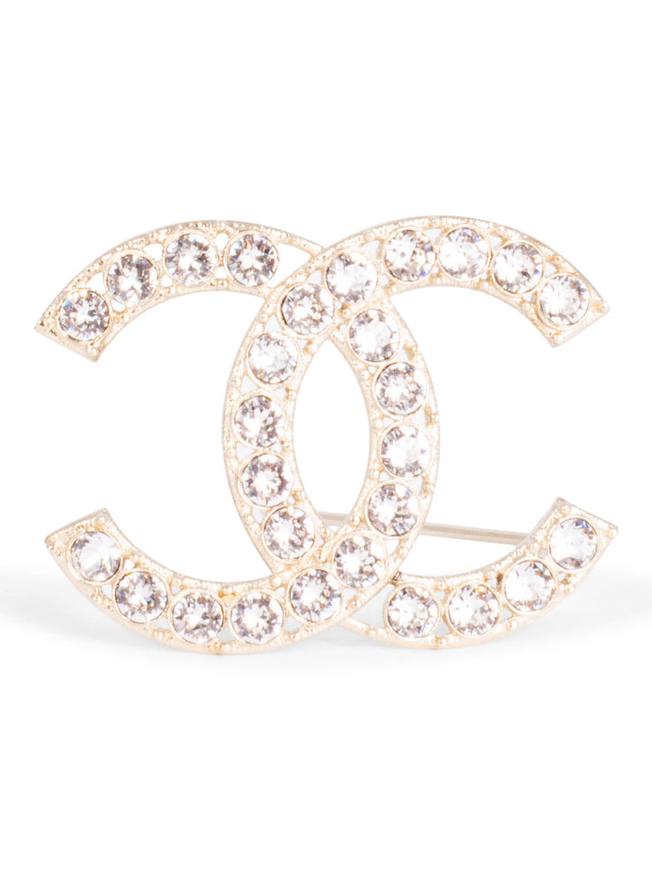 Top Quality Chanel Swarovski Crystal CC Logo Brooch Pin Gold