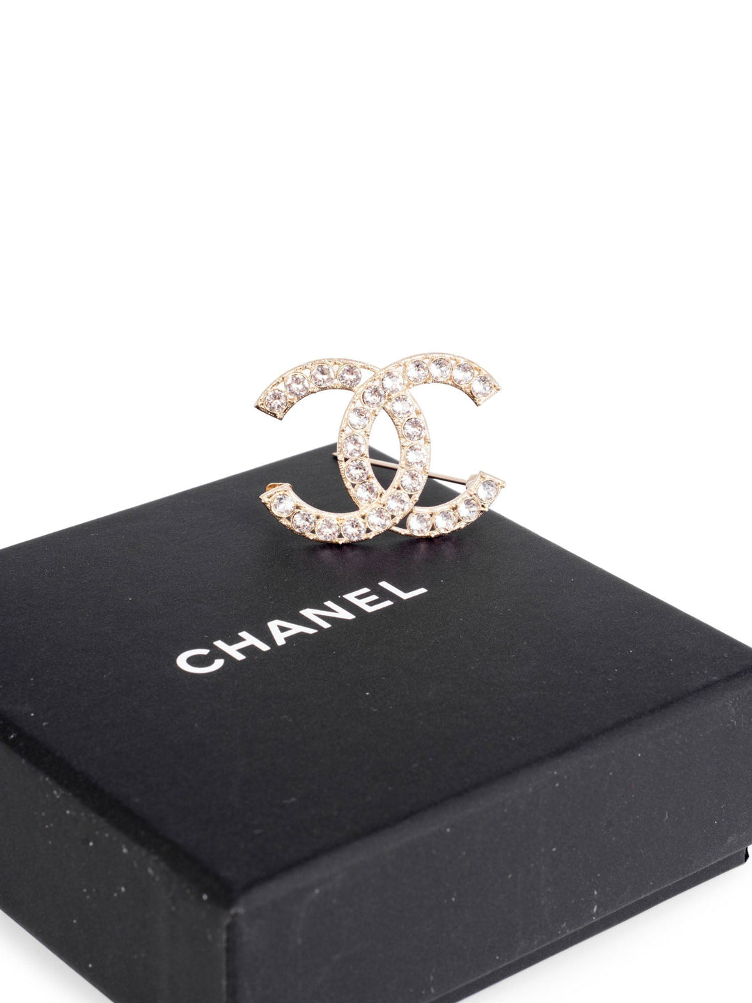 Top Quality Chanel Swarovski Crystal CC Logo Brooch Pin Gold