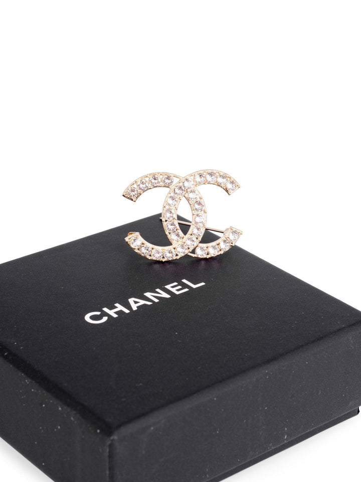 Top Quality Chanel Swarovski Crystal CC Logo Brooch Pin Gold