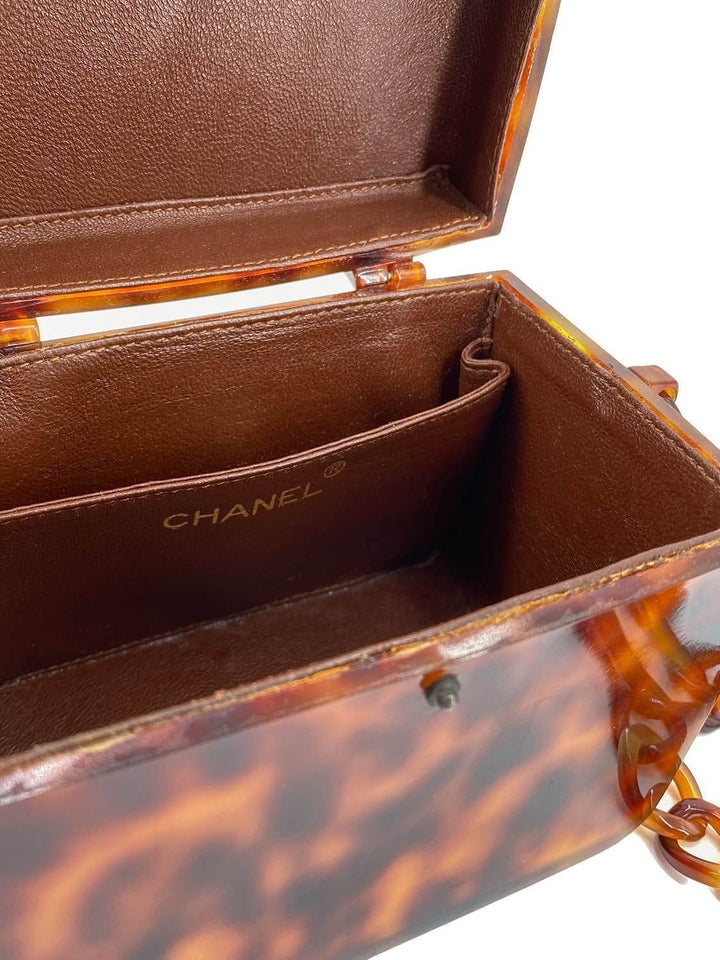 Top Quality Chanel Tortoiseshell Plexiglass Mini Box Bag Brown