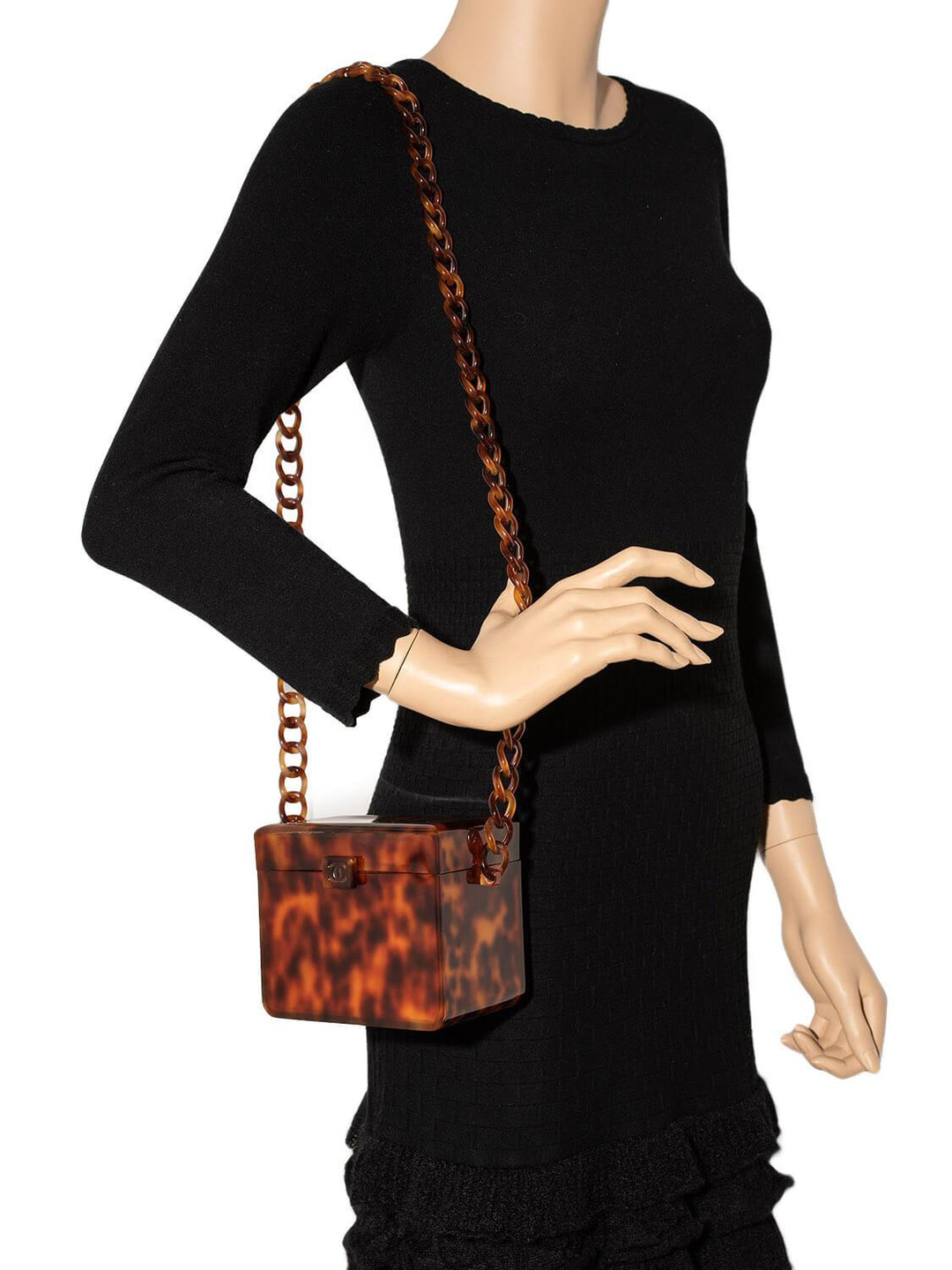 Top Quality Chanel Tortoiseshell Plexiglass Mini Box Bag Brown