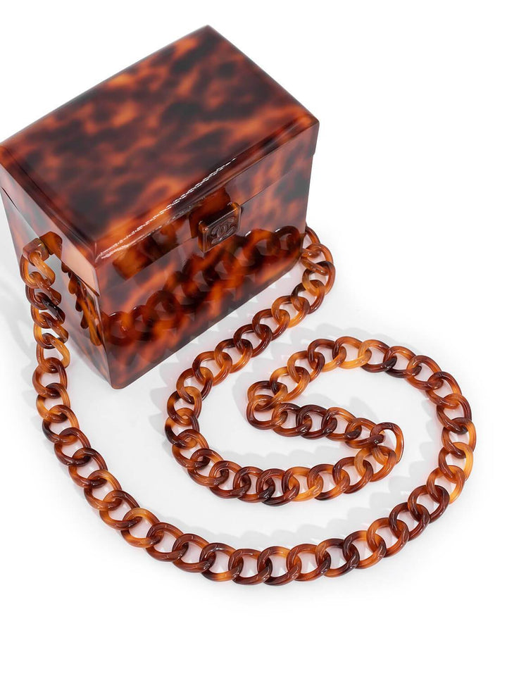 Top Quality Chanel Tortoiseshell Plexiglass Mini Box Bag Brown