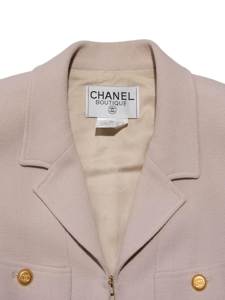Top Quality Chanel Tweed Belted Jacket Beige