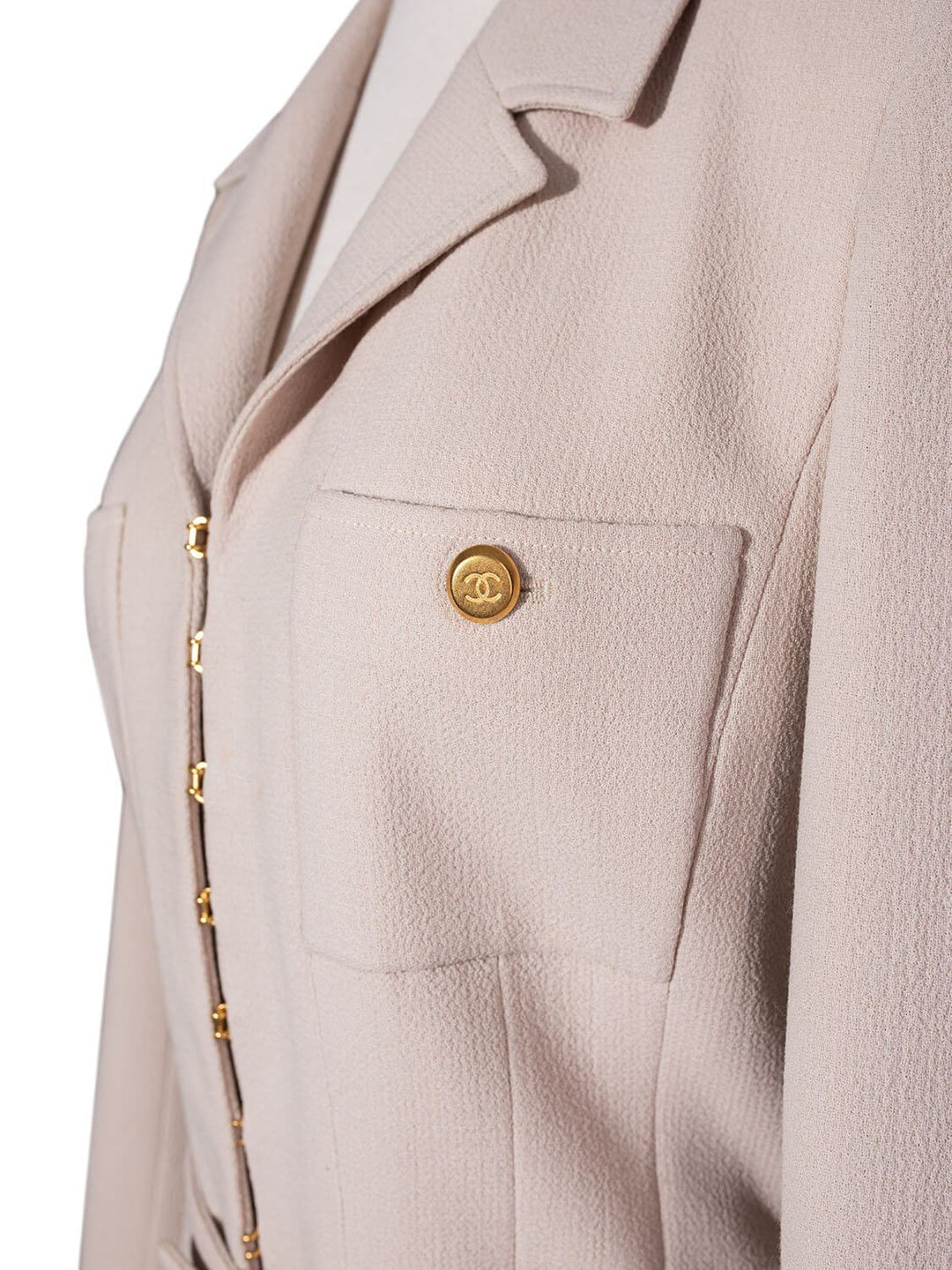 Top Quality Chanel Tweed Belted Jacket Beige