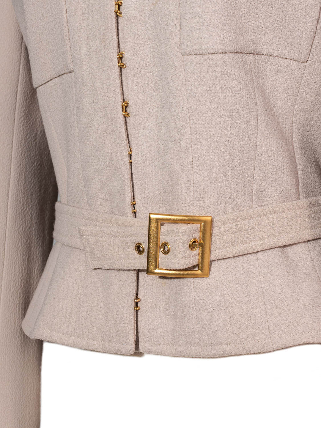 Top Quality Chanel Tweed Belted Jacket Beige