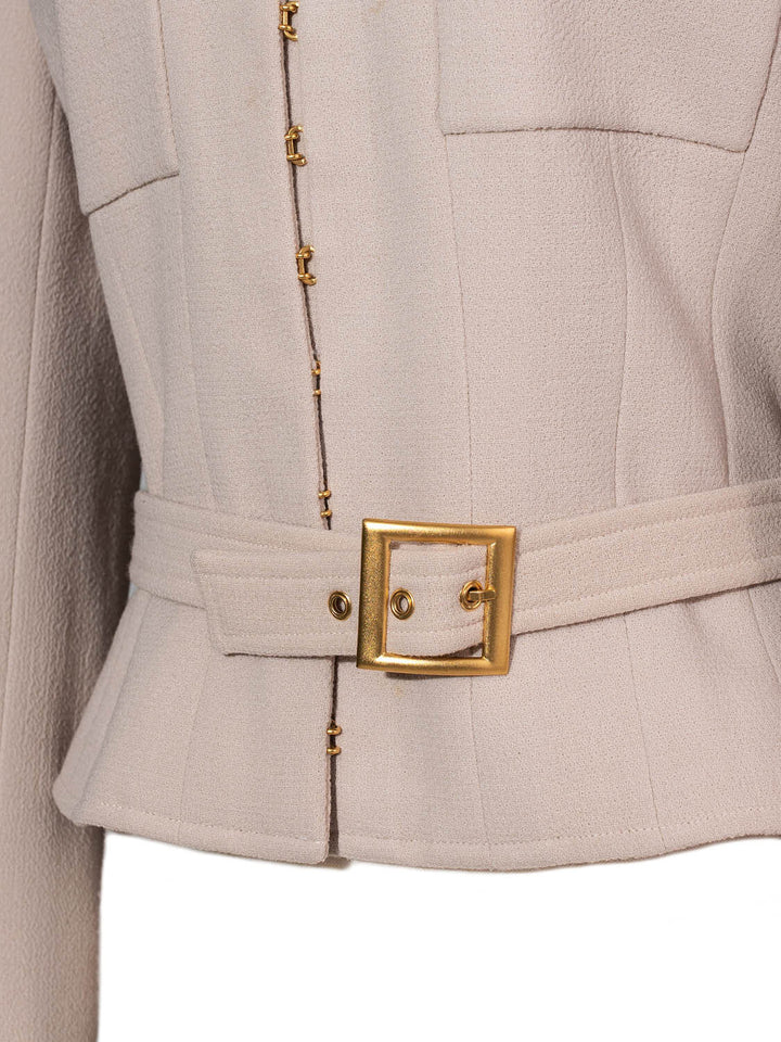 Top Quality Chanel Tweed Belted Jacket Beige