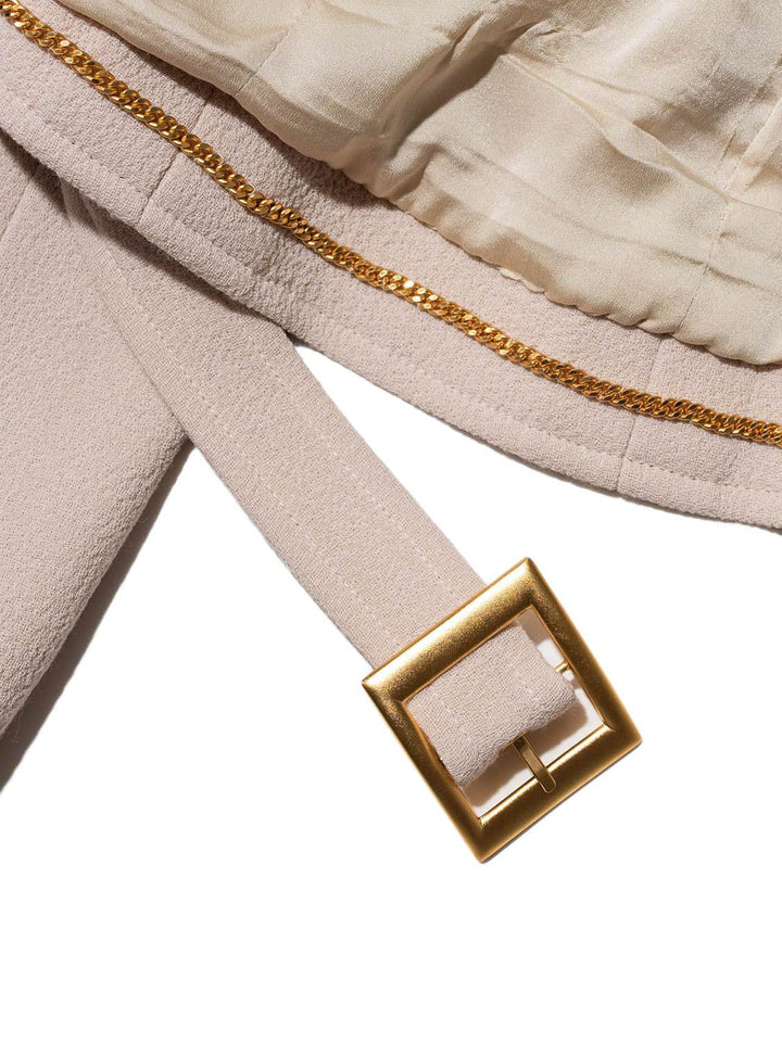 Top Quality Chanel Tweed Belted Jacket Beige