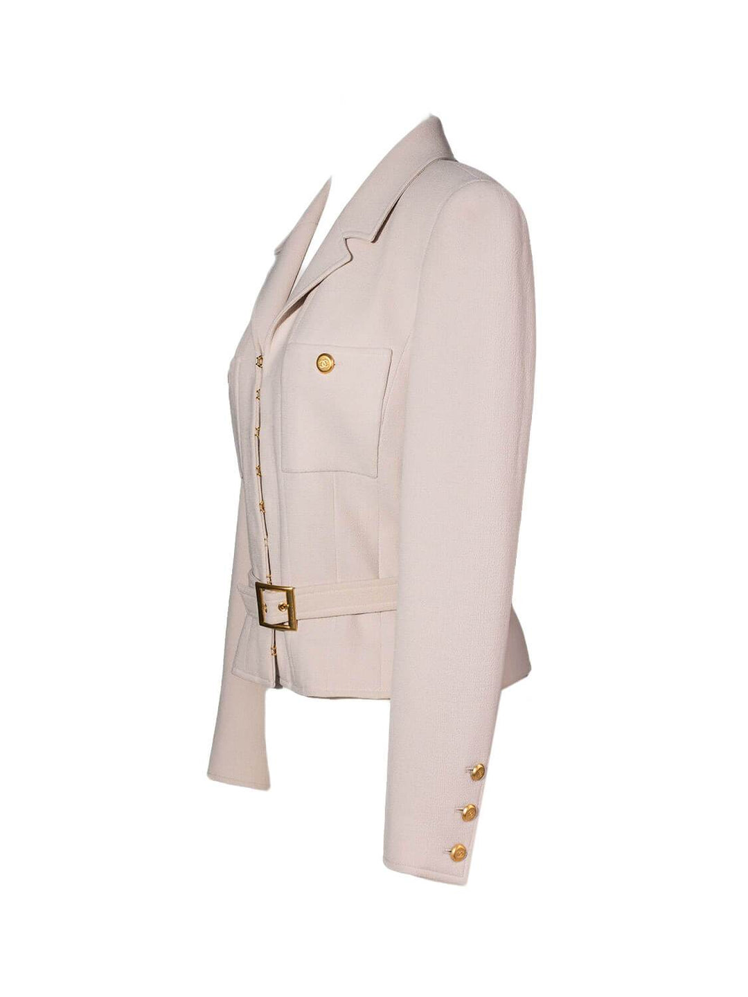 Top Quality Chanel Tweed Belted Jacket Beige