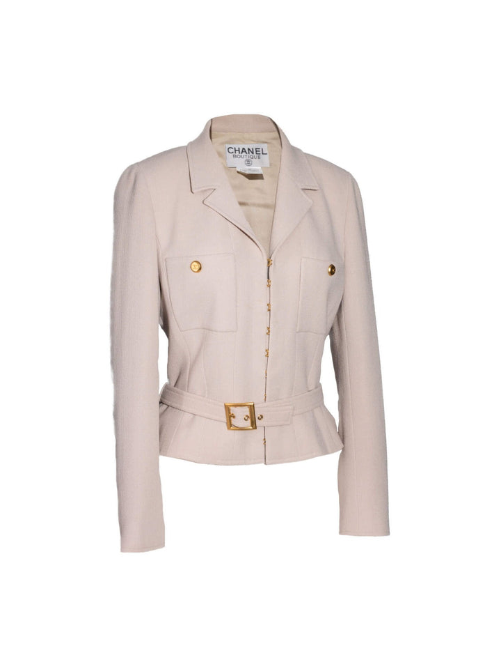 Top Quality Chanel Tweed Belted Jacket Beige