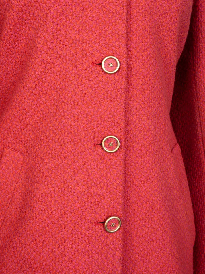 Top Quality Chanel Tweed CC Logo Button Down Dress Red