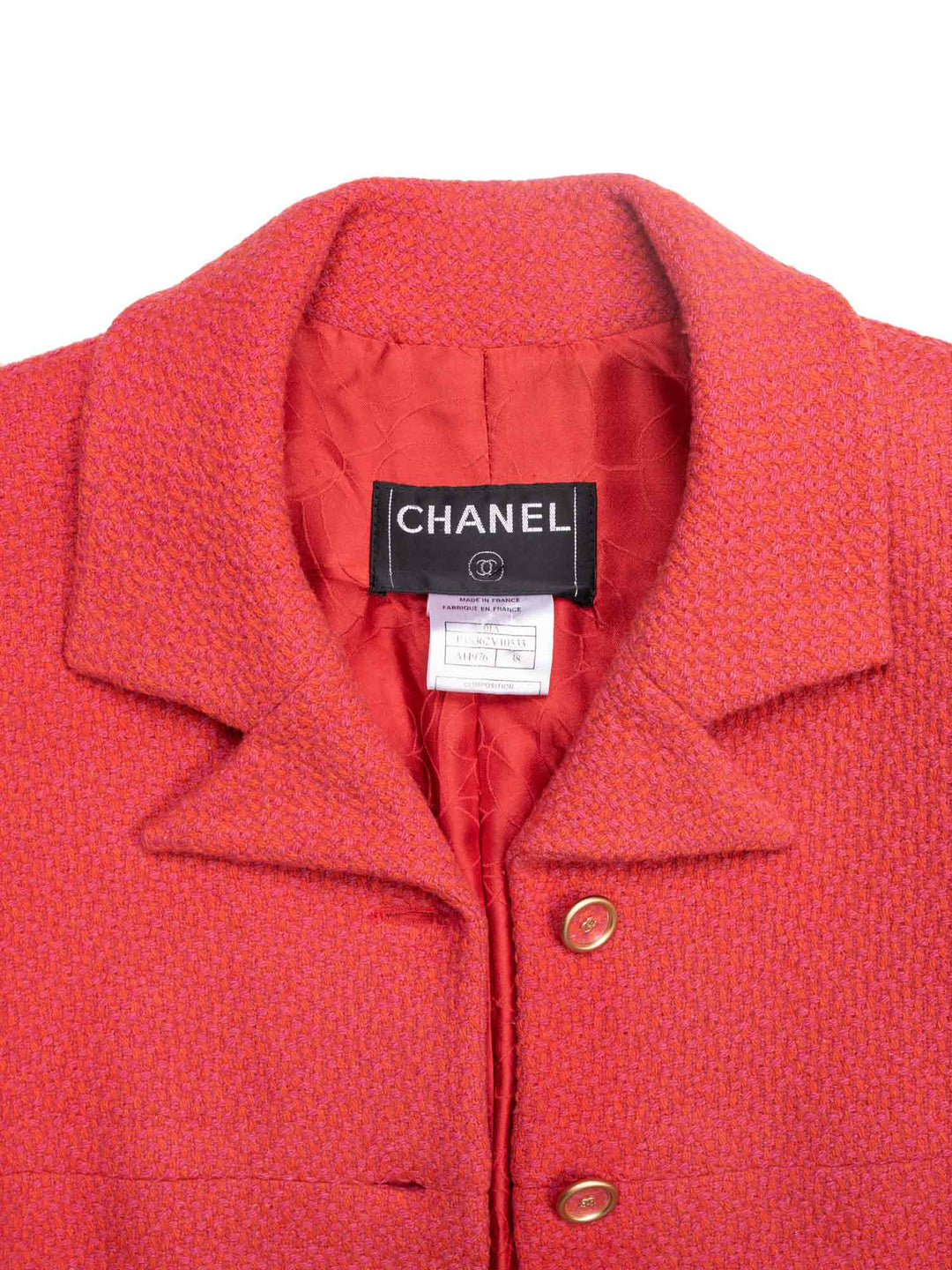 Top Quality Chanel Tweed CC Logo Button Down Dress Red
