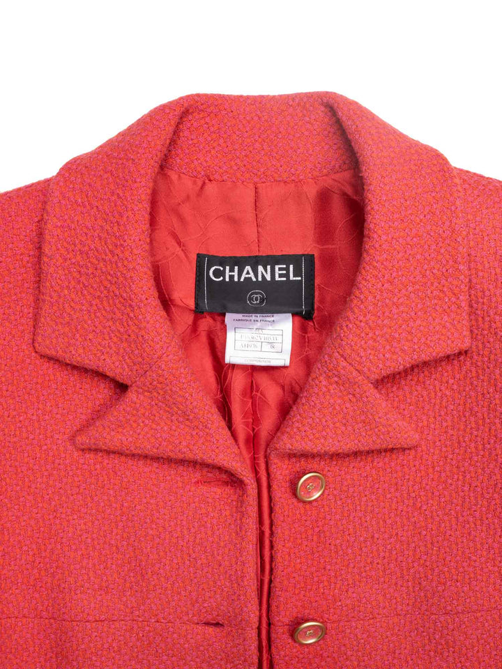 Top Quality Chanel Tweed CC Logo Button Down Dress Red