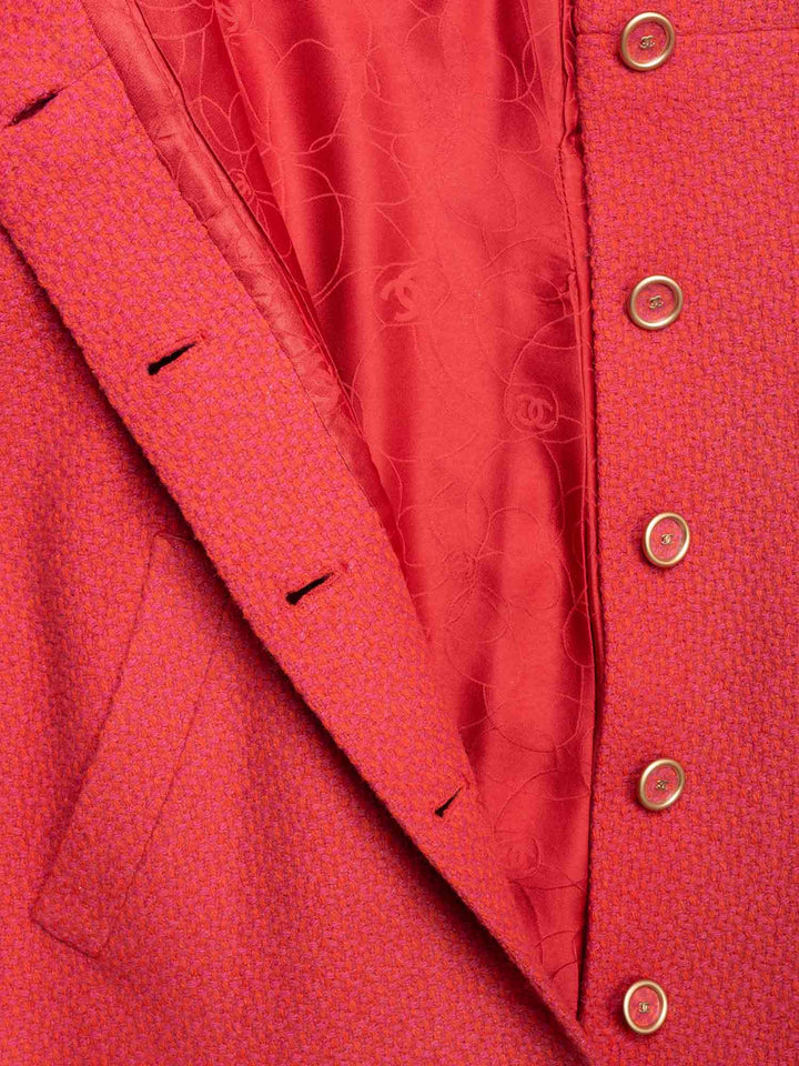Top Quality Chanel Tweed CC Logo Button Down Dress Red