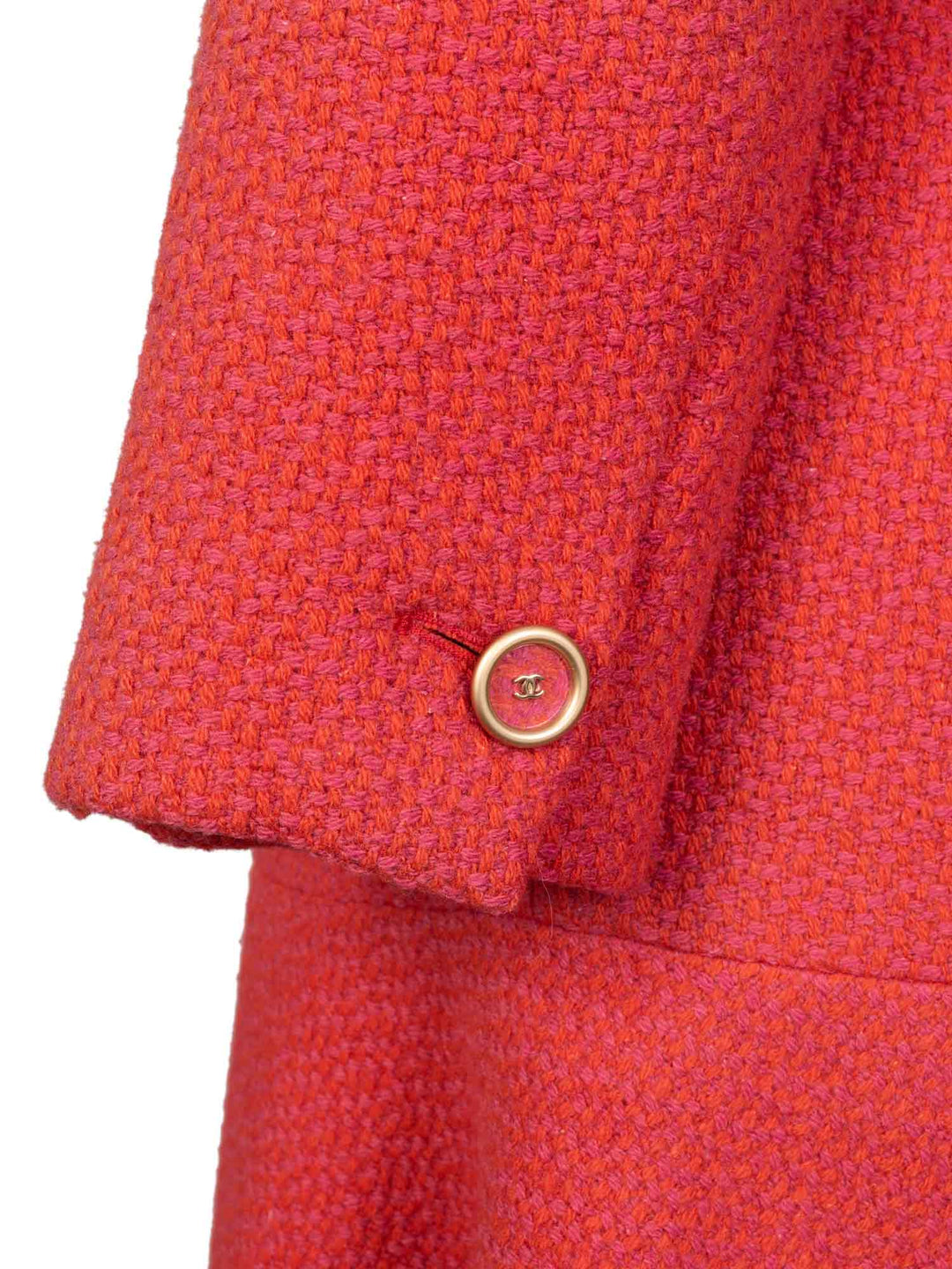 Top Quality Chanel Tweed CC Logo Button Down Dress Red