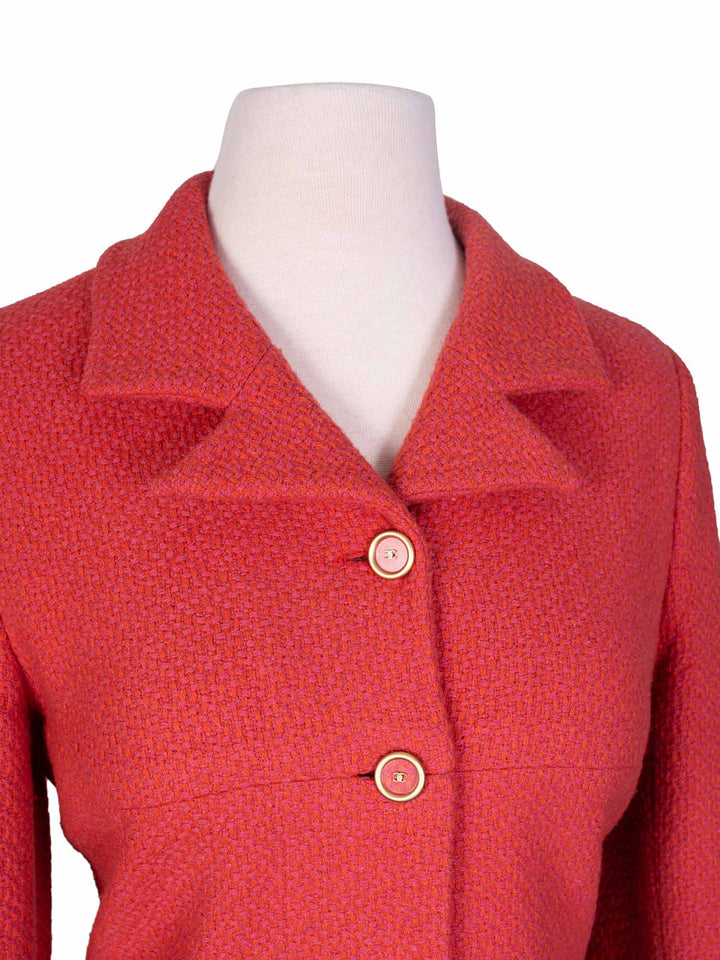 Top Quality Chanel Tweed CC Logo Button Down Dress Red