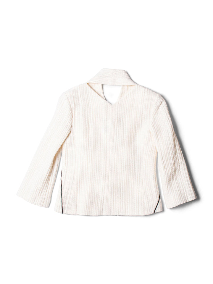 Top Quality Chanel Tweed CC Logo Hammered Pearl Cut Out Jacket Ivory