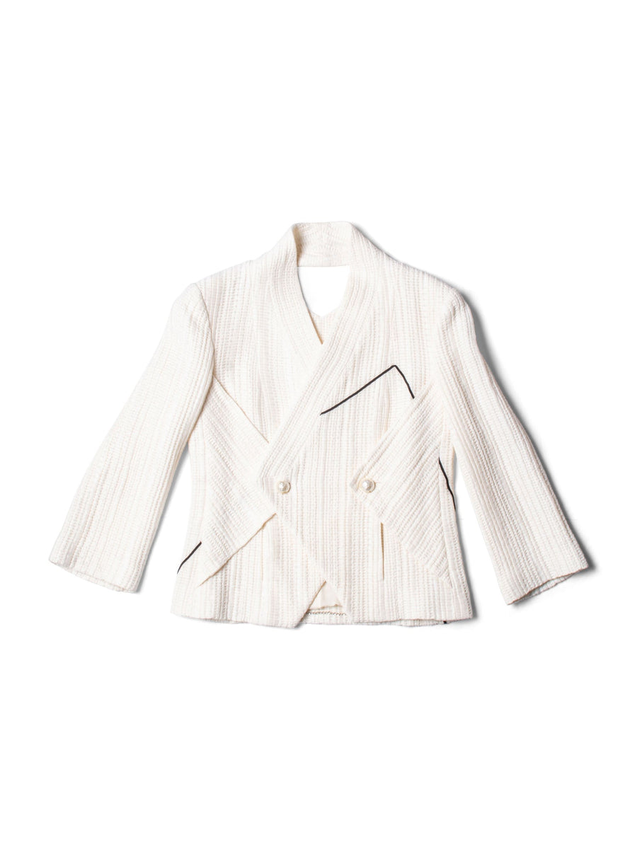 CHANEL Tweed CC Logo Hammered Pearl Cut Out Jacket Ivory-designer resale