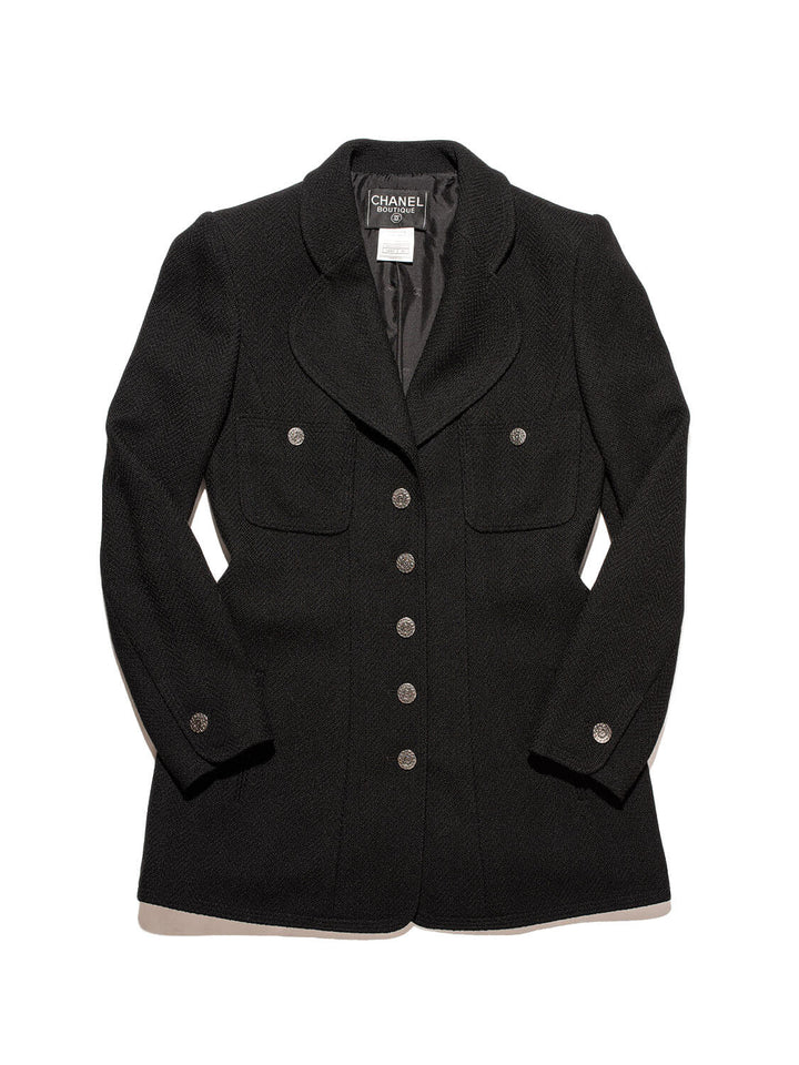 Top Quality Chanel Tweed Fitted Jacket Black