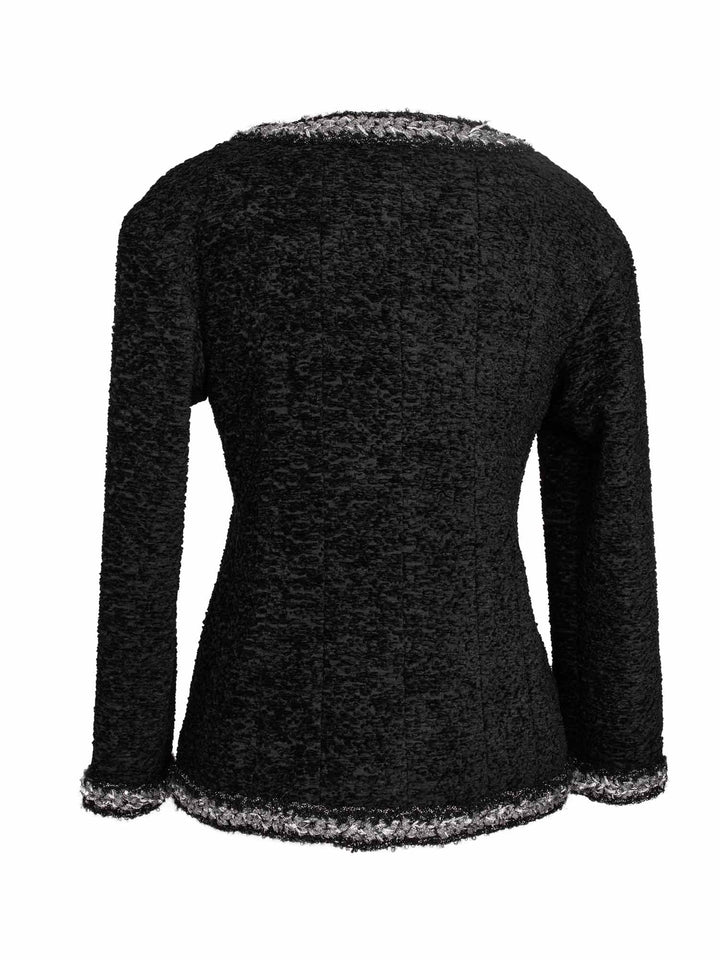 Top Quality Chanel Tweed Fringe Fitted Jacket Black