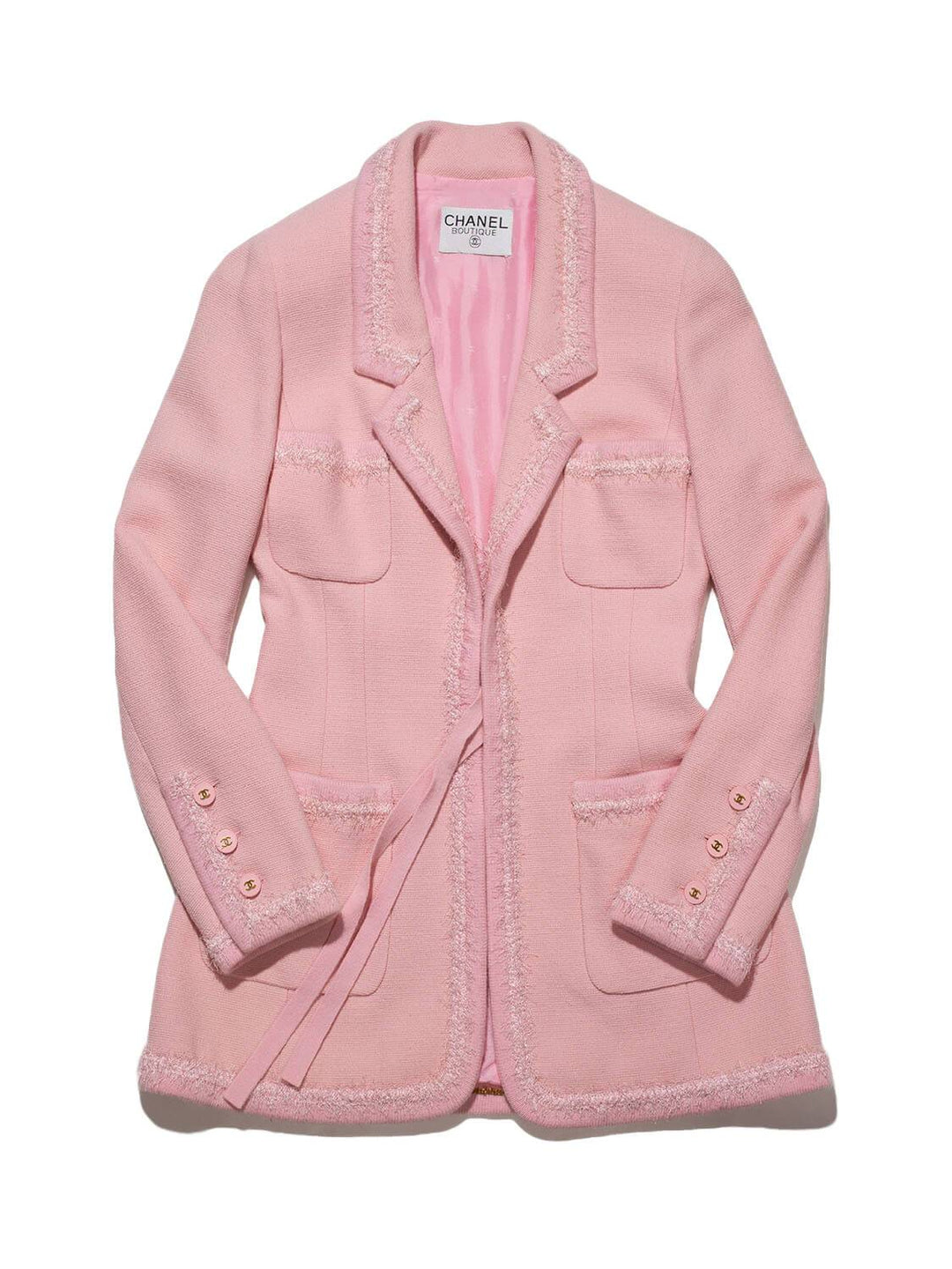Top Quality Chanel Tweed Fringe Fitted Jacket Pink