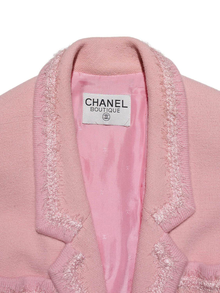 Top Quality Chanel Tweed Fringe Fitted Jacket Pink
