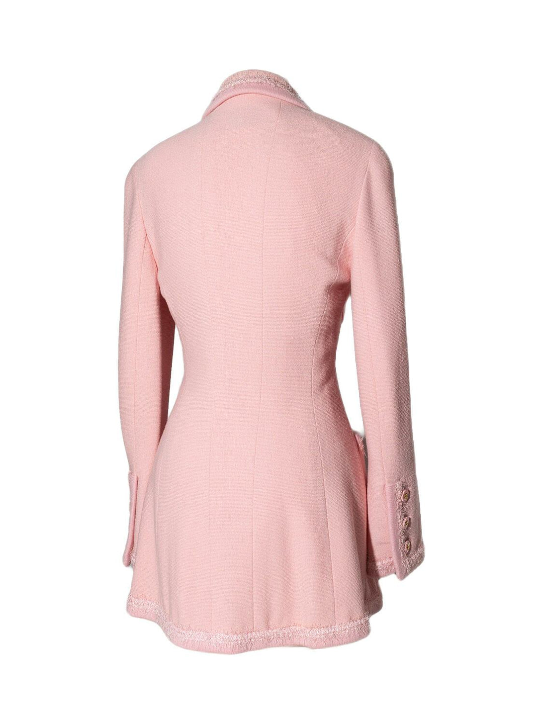 Top Quality Chanel Tweed Fringe Fitted Jacket Pink